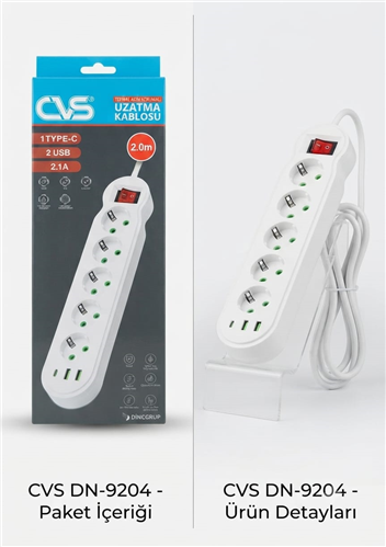 CVS USB GİRİŞLİ 5Lİ AKIM KORUMALI UZATMALI PRİZ  KL:20